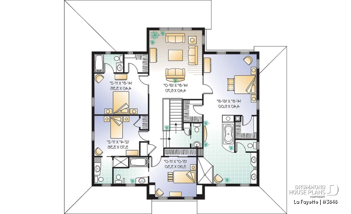 2nd level - Country American style home, large master suite with 4+ bedrooms and 9' ceilings, home office, fireplace - La Fayette