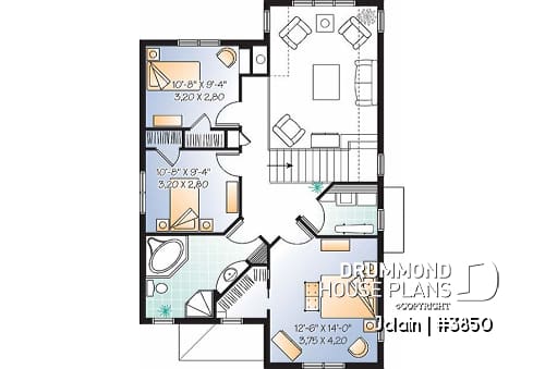2nd level - Affordable Narrow lot Tudor house plan, mezzanine, laundry on 2nd floor, open floor plan - Jolain