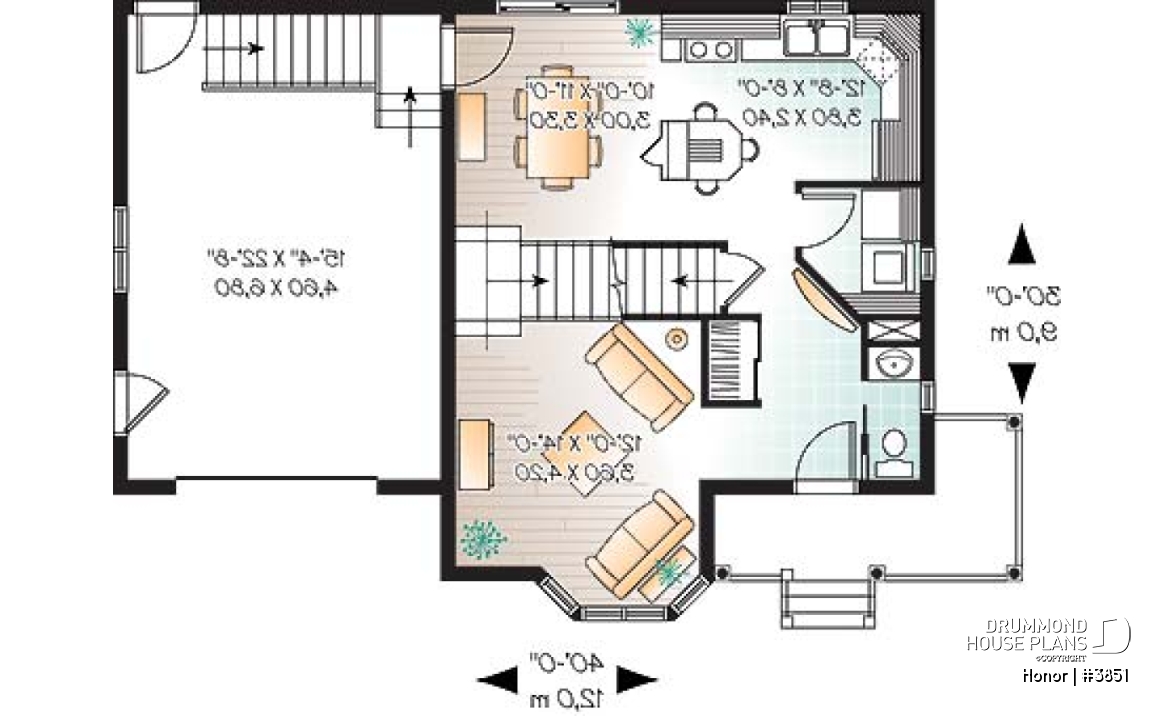 1st level - 3 bedroom victorian house plan with garage, great kitchen, laundry room on main floor - Honor