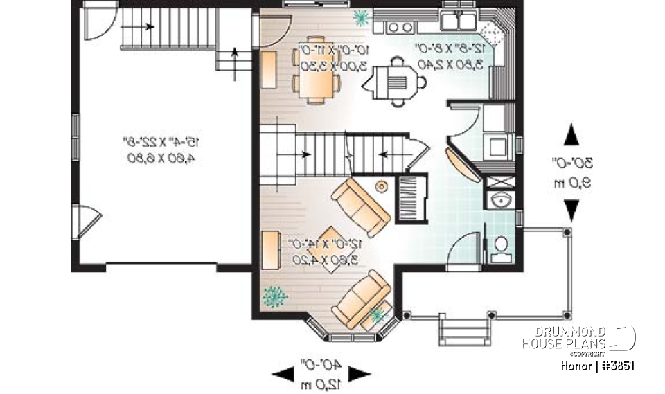 1st level - 3 bedroom victorian house plan with garage, great kitchen, laundry room on main floor - Honor