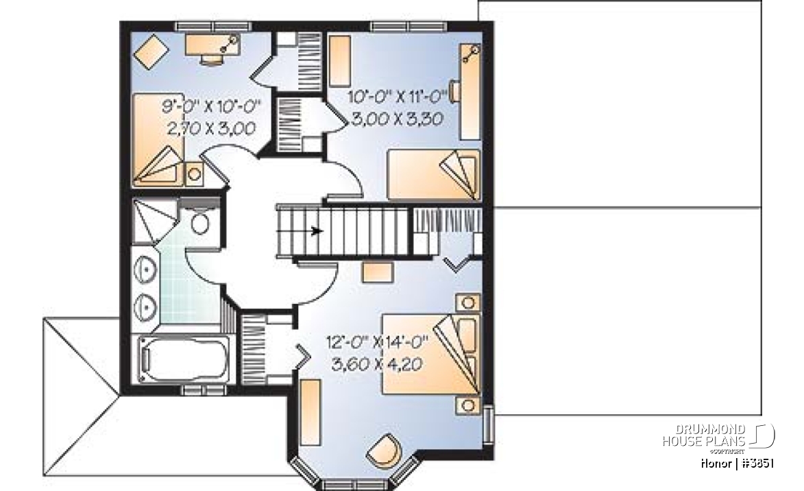 2nd level - 3 bedroom victorian house plan with garage, great kitchen, laundry room on main floor - Honor