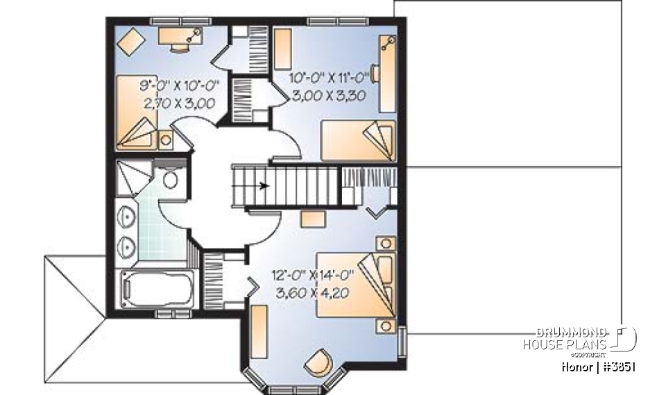 2nd level - 3 bedroom victorian house plan with garage, great kitchen, laundry room on main floor - Honor