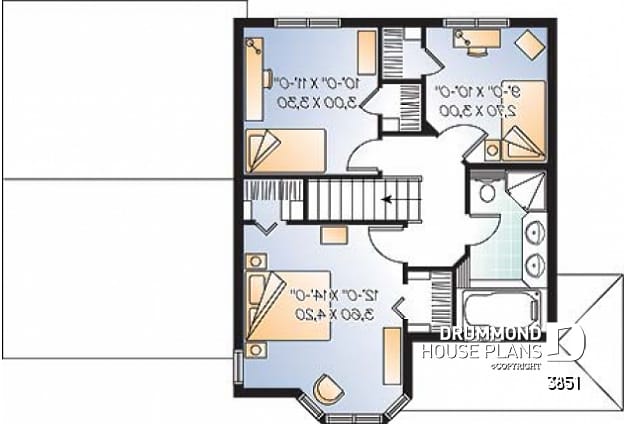 2nd level - 3 bedroom victorian house plan with garage, great kitchen, laundry room on main floor - Honor