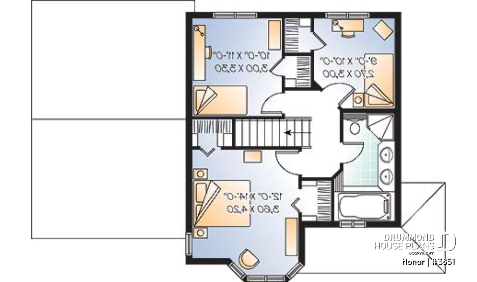 2nd level - 3 bedroom victorian house plan with garage, great kitchen, laundry room on main floor - Honor
