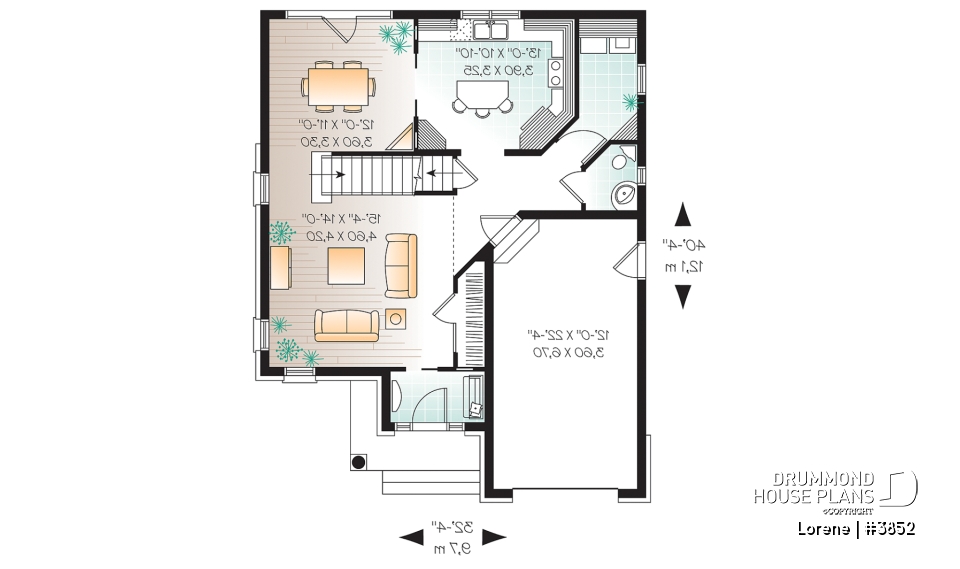 1st level - Luxury english style house plan, 3 bedrooms, 15' ceiling, garage - Lorene