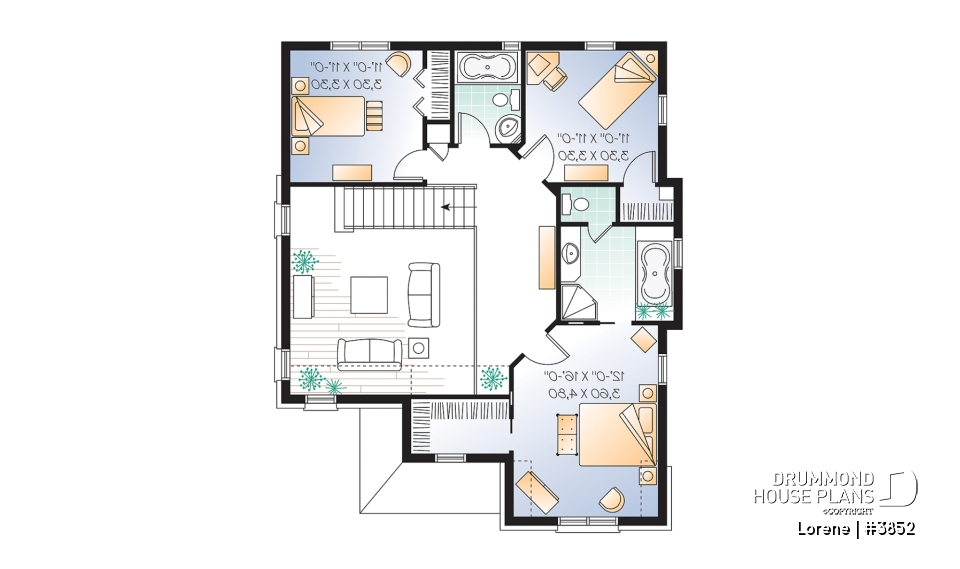 2nd level - Luxury english style house plan, 3 bedrooms, 15' ceiling, garage - Lorene