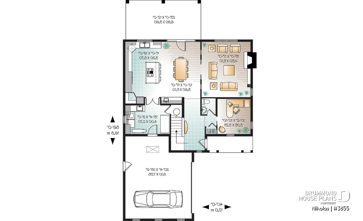 1st level - Mediterranean style house plan, 4 bedrooms, 3-car garage, master suite with private balcony - Nikolas