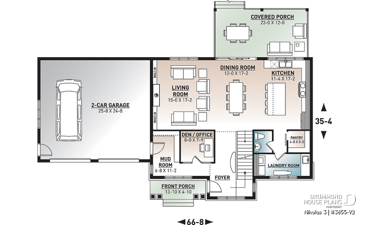 1st level - 4 bedroom house plan with 2-car garage, pantry, mud room, master on 2nd floor, home office and more! - Nikolas 3