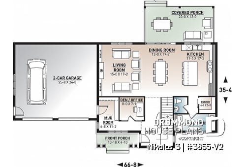 1st level - 4 bedroom house plan with 2-car garage, pantry, mud room, master on 2nd floor, home office and more! - Nikolas 3