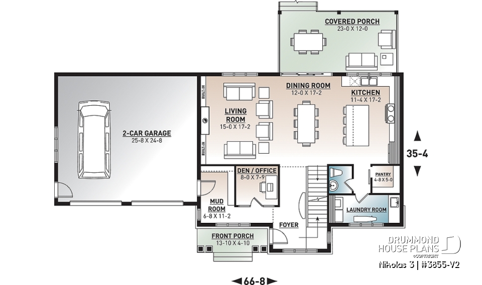 1st level - 4 bedroom house plan with 2-car garage, pantry, mud room, master on 2nd floor, home office and more! - Nikolas 3