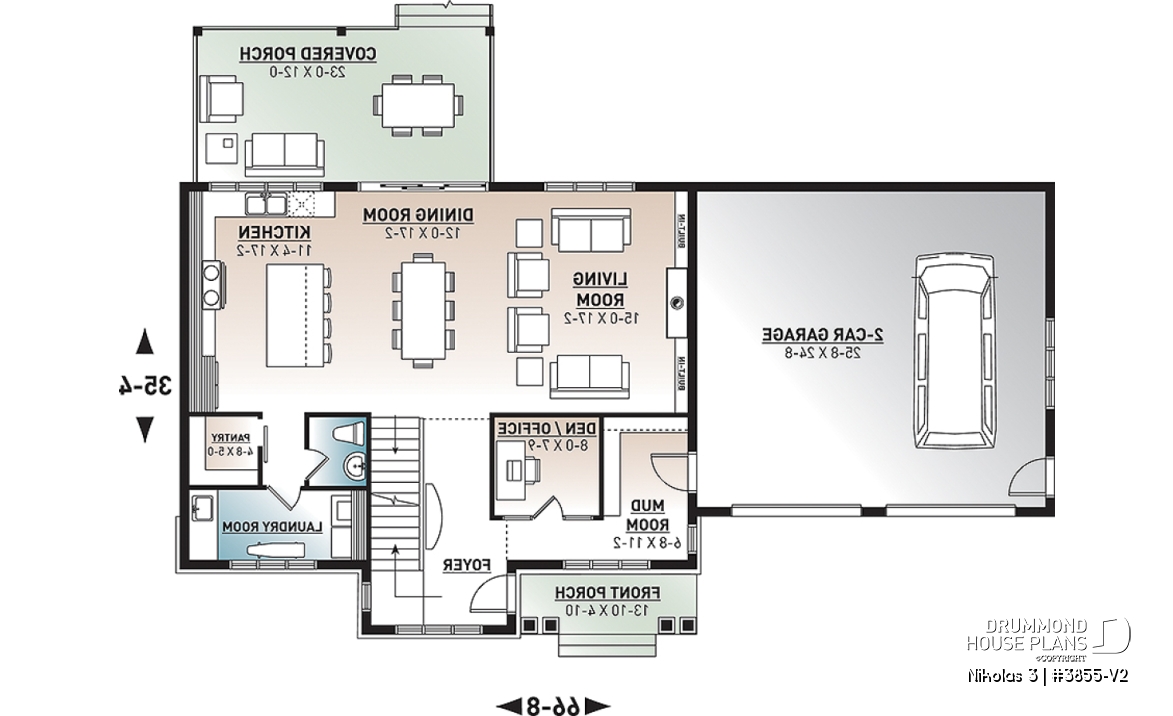 1st level - 4 bedroom house plan with 2-car garage, pantry, mud room, master on 2nd floor, home office and more! - Nikolas 3