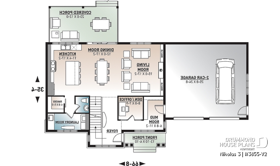 1st level - 4 bedroom house plan with 2-car garage, pantry, mud room, master on 2nd floor, home office and more! - Nikolas 3