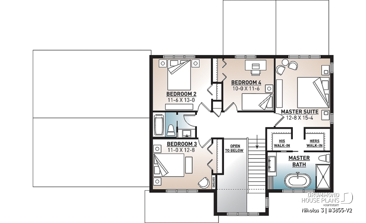 2nd level - 4 bedroom house plan with 2-car garage, pantry, mud room, master on 2nd floor, home office and more! - Nikolas 3