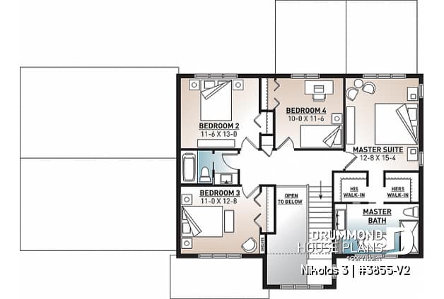 2nd level - 4 bedroom house plan with 2-car garage, pantry, mud room, master on 2nd floor, home office and more! - Nikolas 3