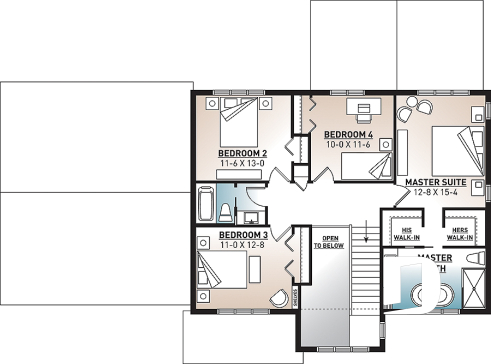 2nd level - 4 bedroom house plan with 2-car garage, pantry, mud room, master on 2nd floor, home office and more! - Nikolas 3