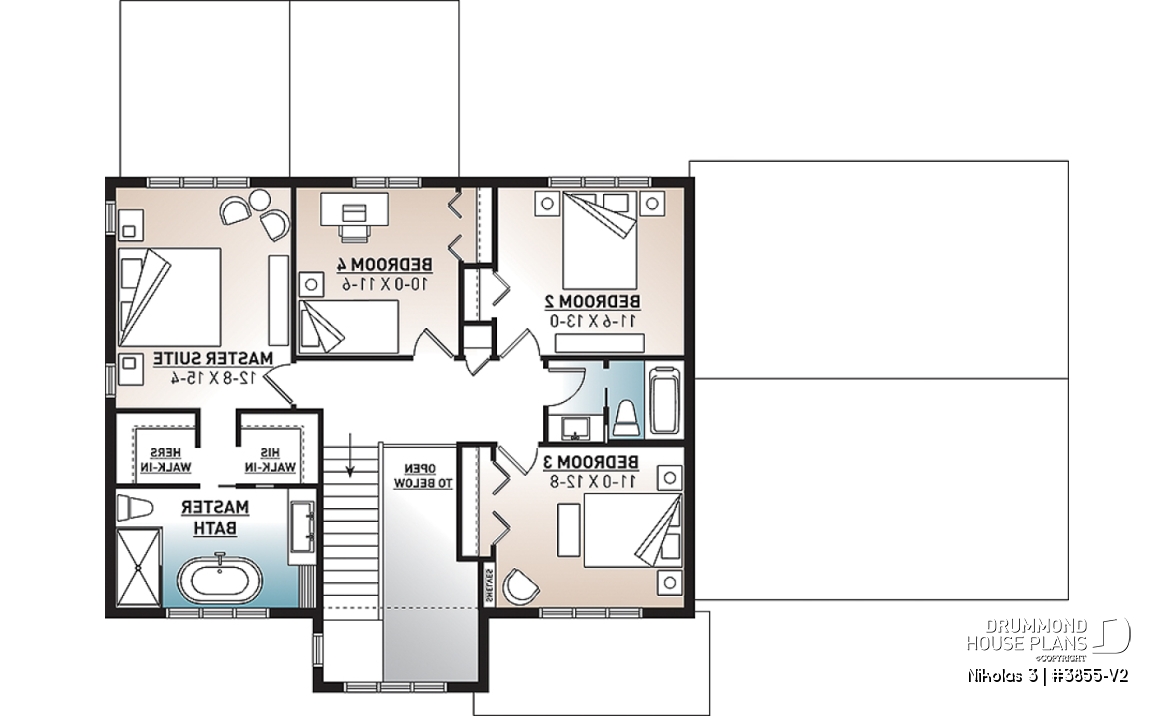 2nd level - 4 bedroom house plan with 2-car garage, pantry, mud room, master on 2nd floor, home office and more! - Nikolas 3