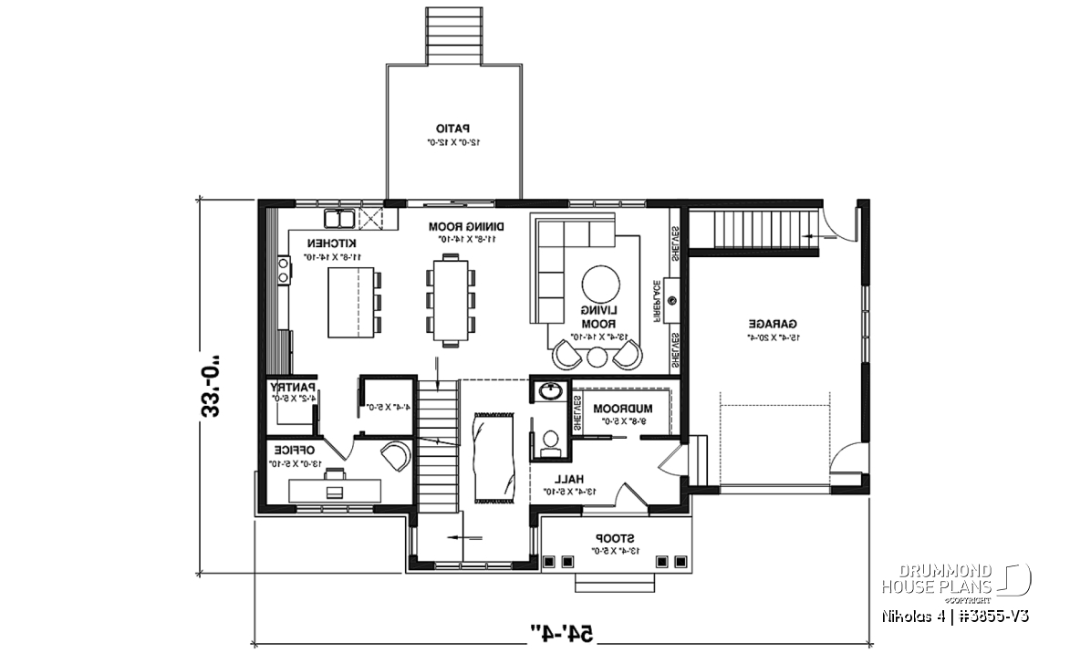 1st level - Beautiful country farmhouse style house plan with 3 bedrooms, garage, den, pantry, mudroom - Nikolas 4