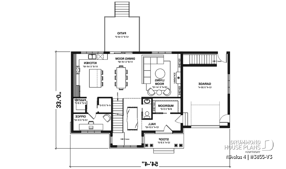 1st level - Beautiful country farmhouse style house plan with 3 bedrooms, garage, den, pantry, mudroom - Nikolas 4