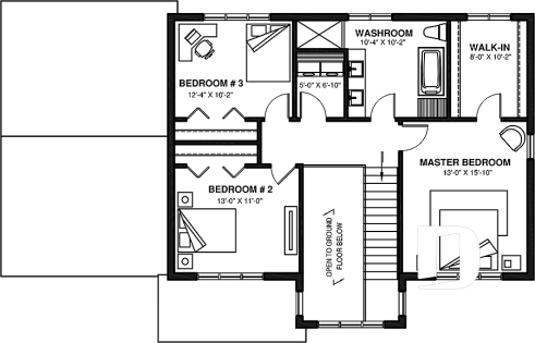 2nd level - Beautiful country farmhouse style house plan with 3 bedrooms, garage, den, pantry, mudroom - Nikolas 4