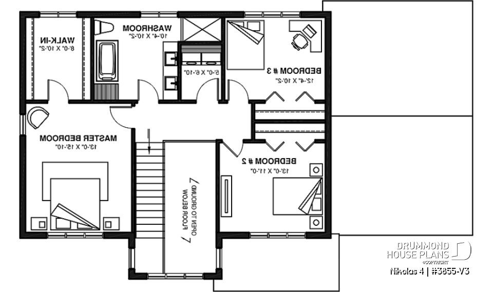 2nd level - Beautiful country farmhouse style house plan with 3 bedrooms, garage, den, pantry, mudroom - Nikolas 4