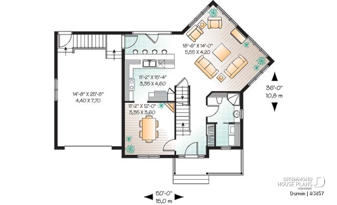 1st level - 2 storey 3 bedroom house plan with garage, spacious family room with lots of windows, formal dining room - Darmin