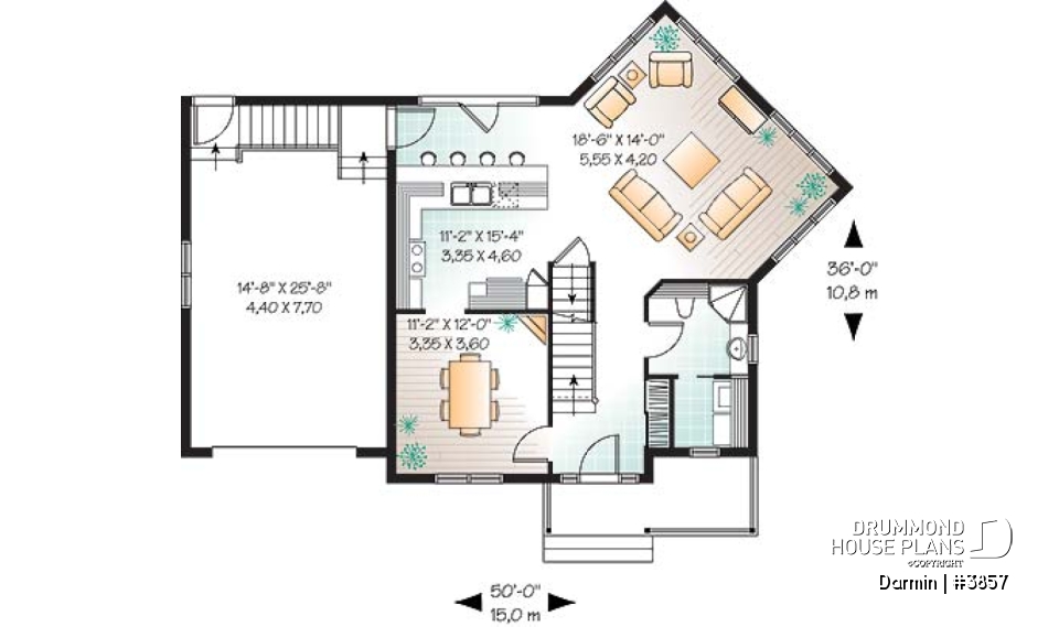 1st level - 2 storey 3 bedroom house plan with garage, spacious family room with lots of windows, formal dining room - Darmin