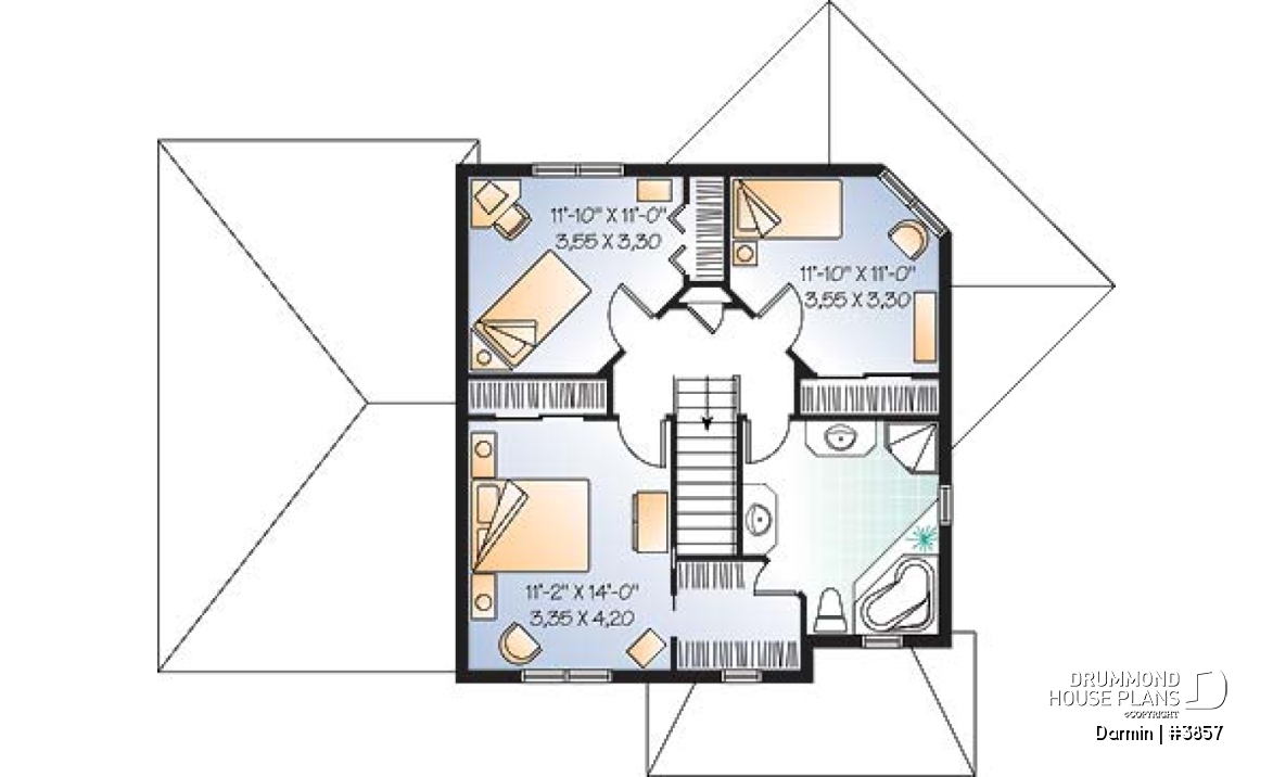 2nd level - 2 storey 3 bedroom house plan with garage, spacious family room with lots of windows, formal dining room - Darmin
