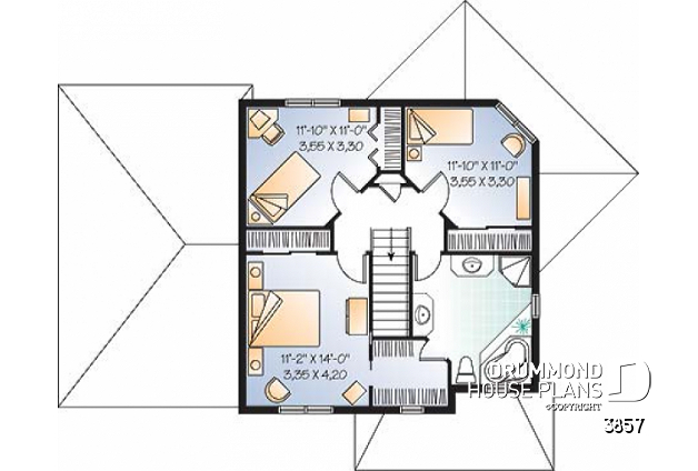 2nd level - 2 storey 3 bedroom house plan with garage, spacious family room with lots of windows, formal dining room - Darmin