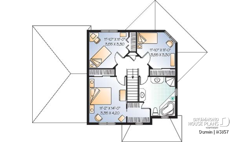 2nd level - 2 storey 3 bedroom house plan with garage, spacious family room with lots of windows, formal dining room - Darmin