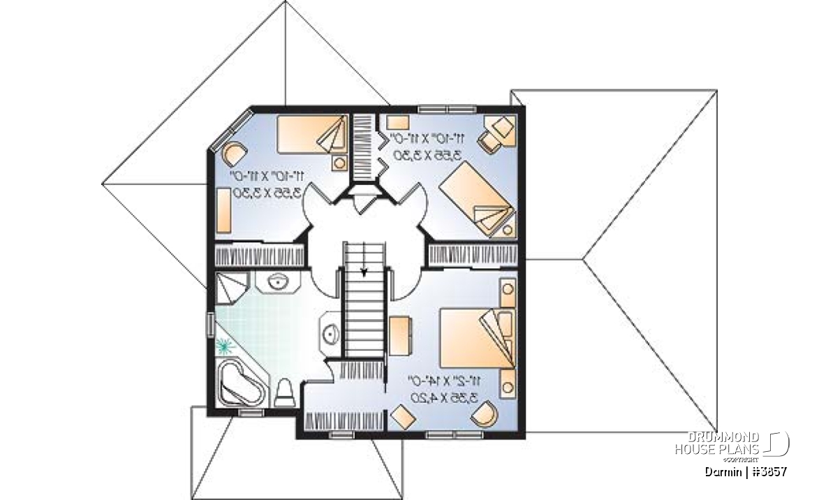 2nd level - 2 storey 3 bedroom house plan with garage, spacious family room with lots of windows, formal dining room - Darmin