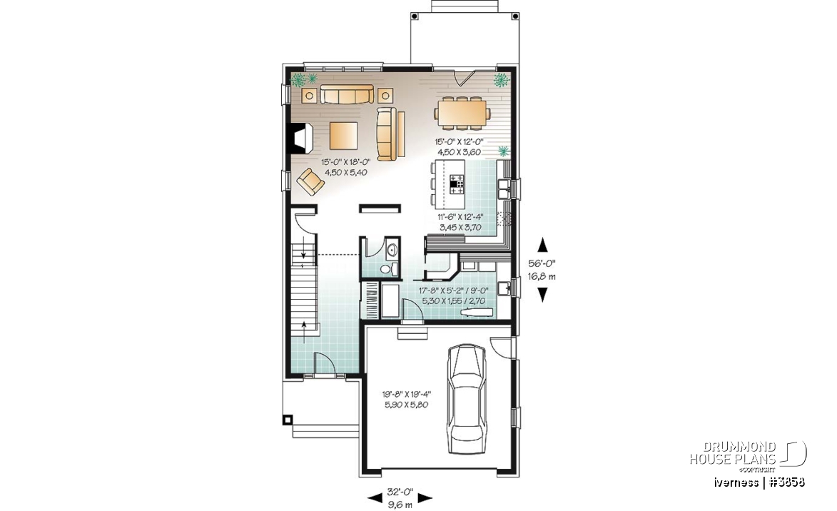1st level - Narrow lot house plan, master suite, home office, secondary beds with jack and jill bathroom - Iverness