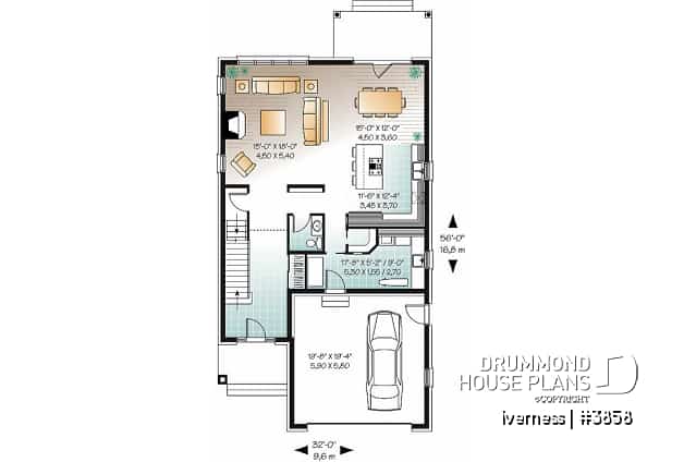 1st level - Narrow lot house plan, master suite, home office, secondary beds with jack and jill bathroom - Iverness