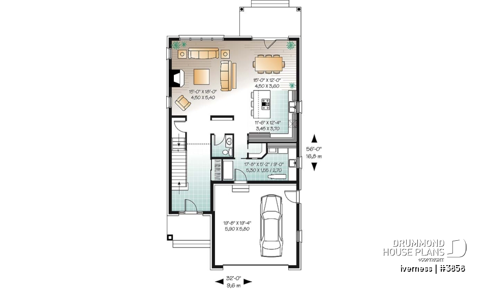 1st level - Narrow lot house plan, master suite, home office, secondary beds with jack and jill bathroom - Iverness