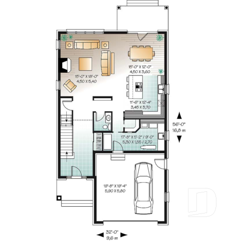 1st level - Narrow lot house plan, master suite, home office, secondary beds with jack and jill bathroom - Iverness