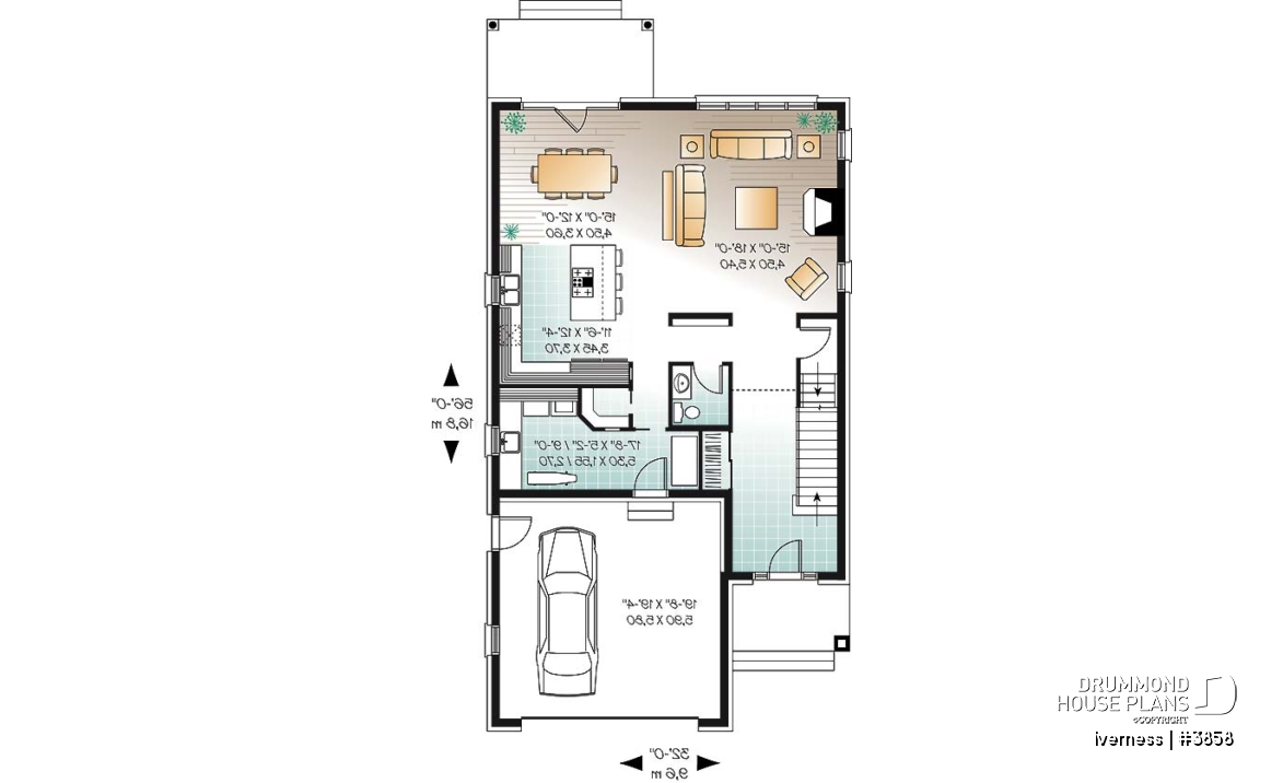 1st level - Narrow lot house plan, master suite, home office, secondary beds with jack and jill bathroom - Iverness
