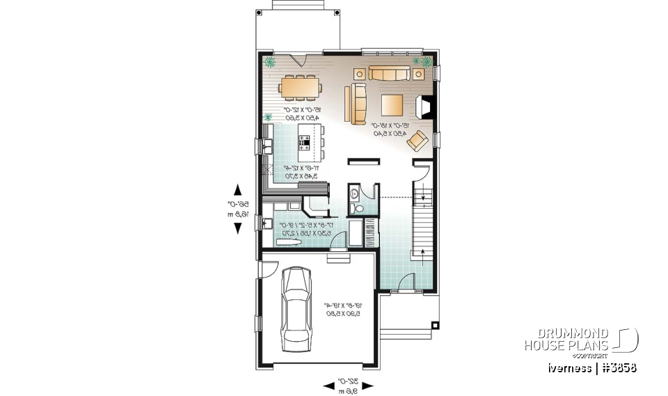 1st level - Narrow lot house plan, master suite, home office, secondary beds with jack and jill bathroom - Iverness