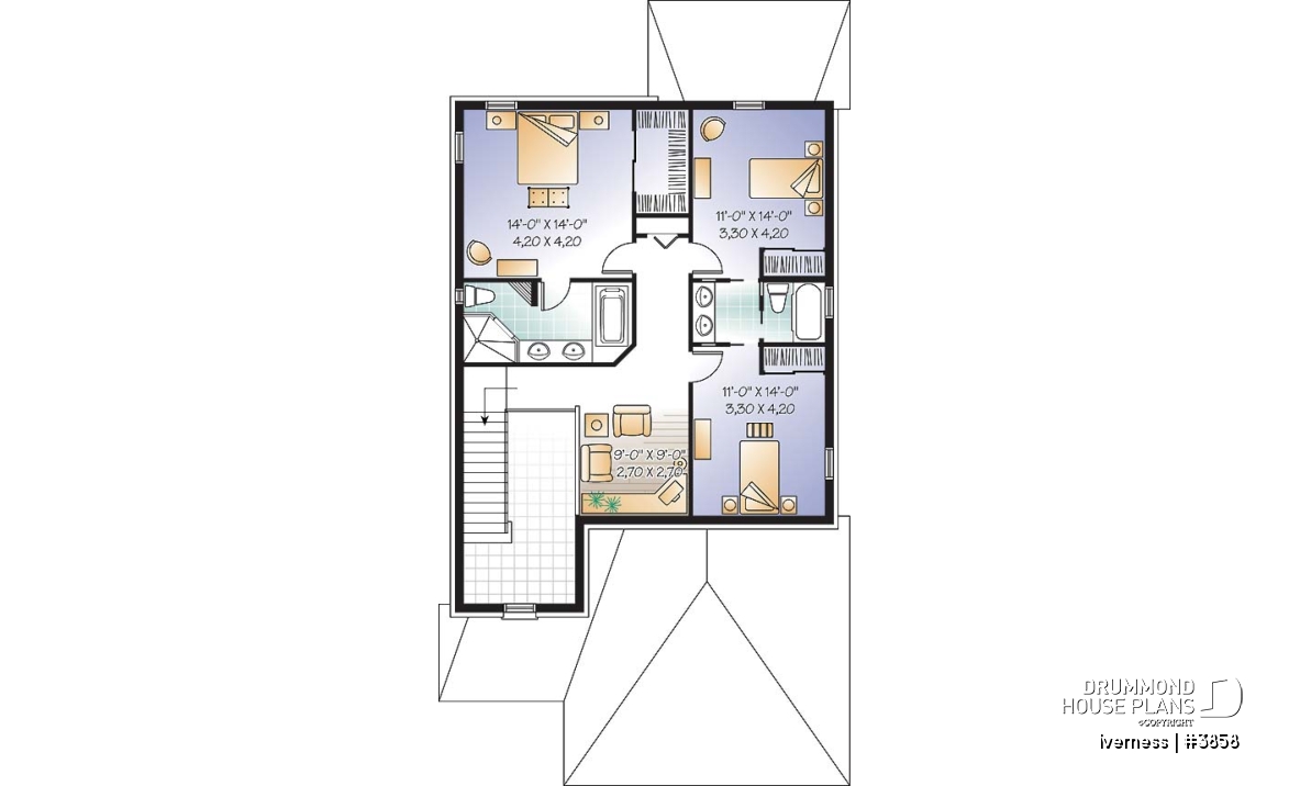 2nd level - Narrow lot house plan, master suite, home office, secondary beds with jack and jill bathroom - Iverness