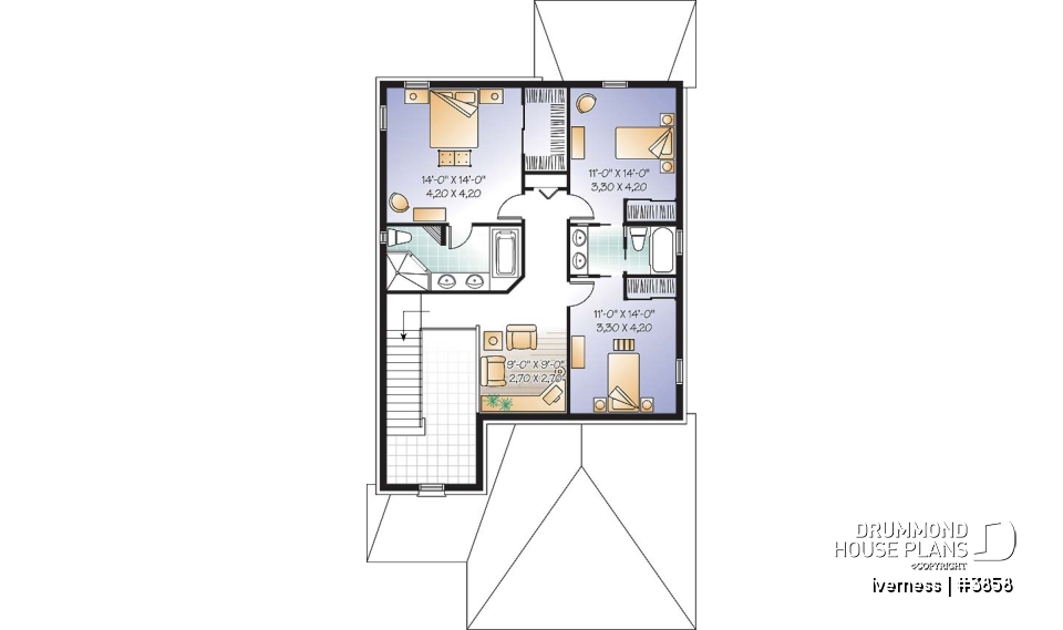 2nd level - Narrow lot house plan, master suite, home office, secondary beds with jack and jill bathroom - Iverness