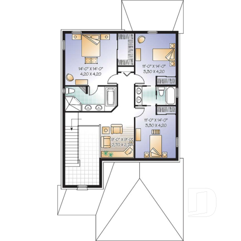 2nd level - Narrow lot house plan, master suite, home office, secondary beds with jack and jill bathroom - Iverness
