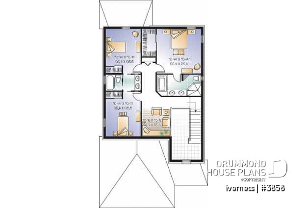 2nd level - Narrow lot house plan, master suite, home office, secondary beds with jack and jill bathroom - Iverness