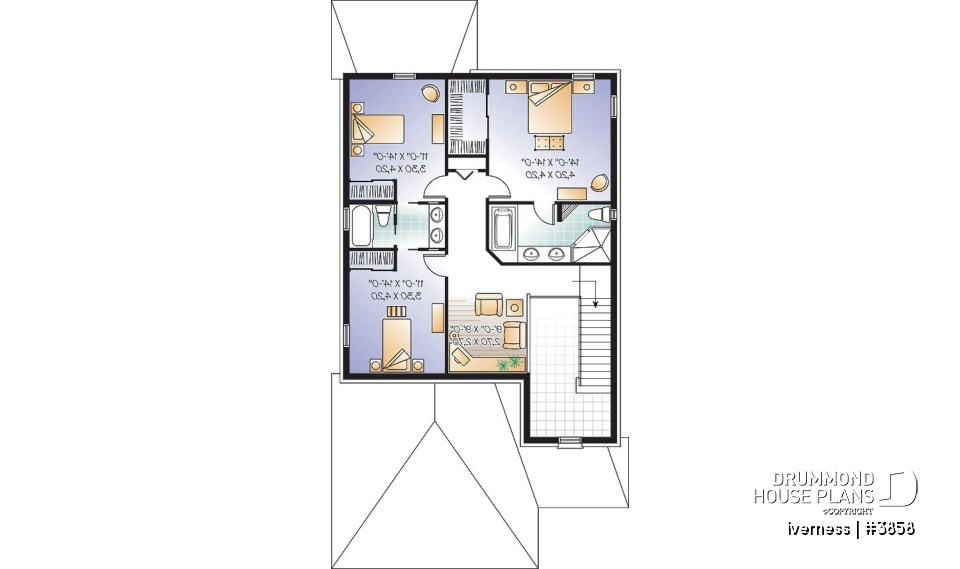 2nd level - Narrow lot house plan, master suite, home office, secondary beds with jack and jill bathroom - Iverness