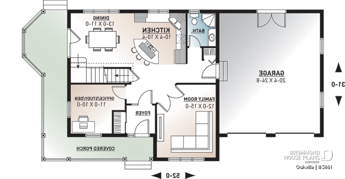 1st level - Modern farmhouse home plan, 2-car garage, 3 bedrooms, laundry room on second floor, home office - Oakville