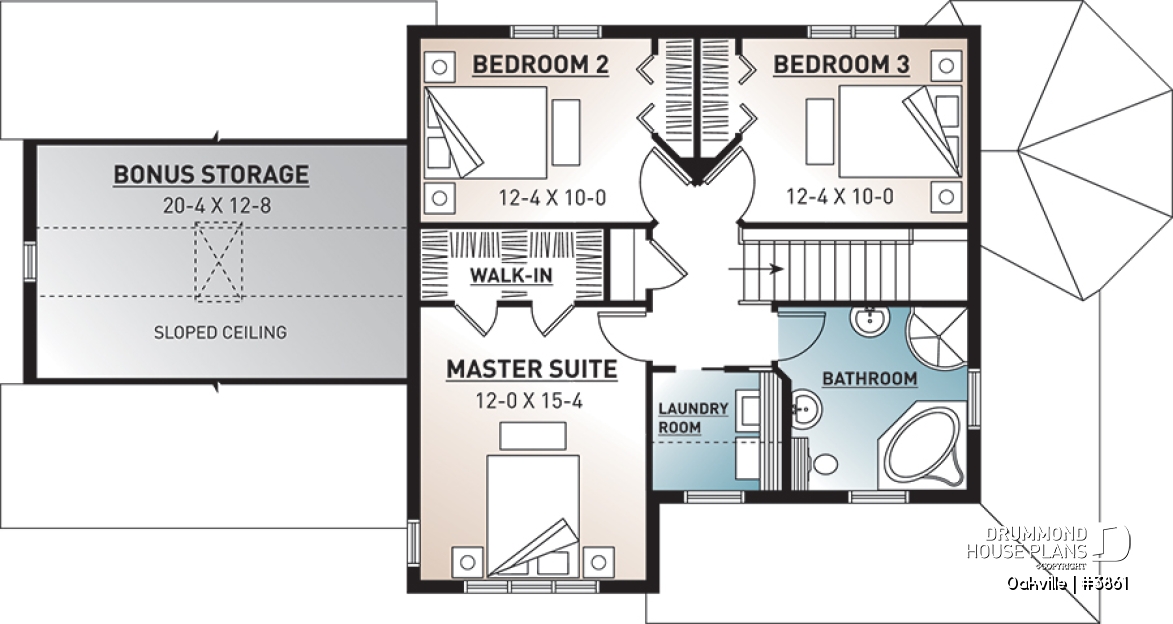 2nd level - Modern farmhouse home plan, 2-car garage, 3 bedrooms, laundry room on second floor, home office - Oakville