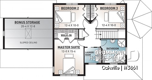 2nd level - Modern farmhouse home plan, 2-car garage, 3 bedrooms, laundry room on second floor, home office - Oakville