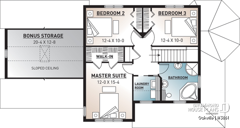 2nd level - Modern farmhouse home plan, 2-car garage, 3 bedrooms, laundry room on second floor, home office - Oakville