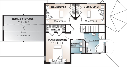 2nd level - Modern farmhouse home plan, 2-car garage, 3 bedrooms, laundry room on second floor, home office - Oakville