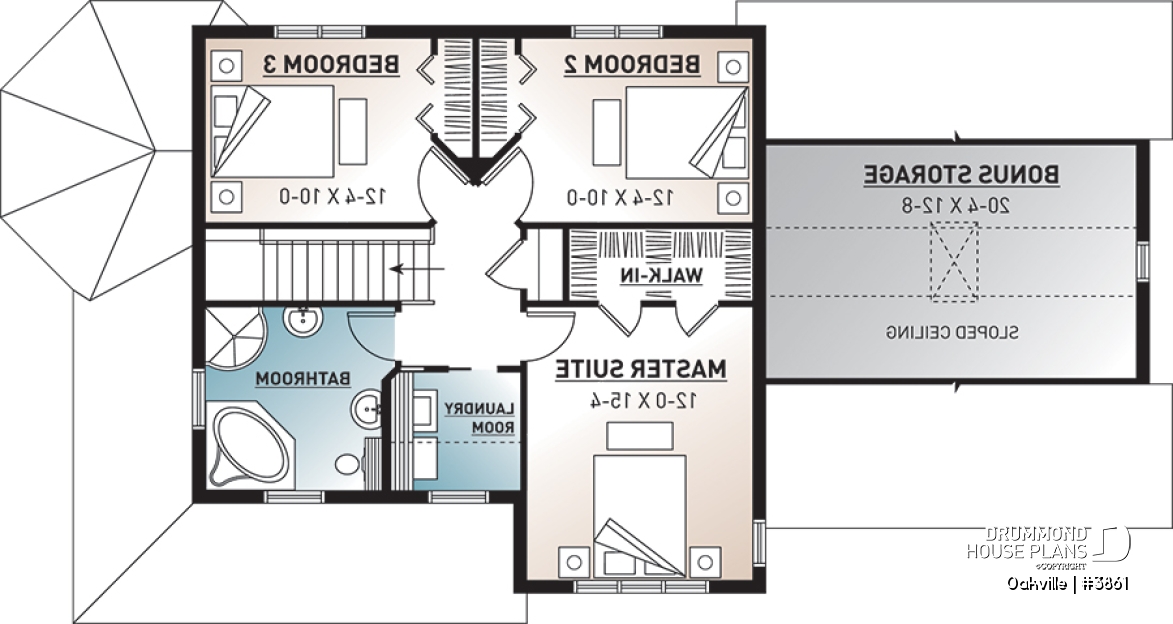 2nd level - Modern farmhouse home plan, 2-car garage, 3 bedrooms, laundry room on second floor, home office - Oakville
