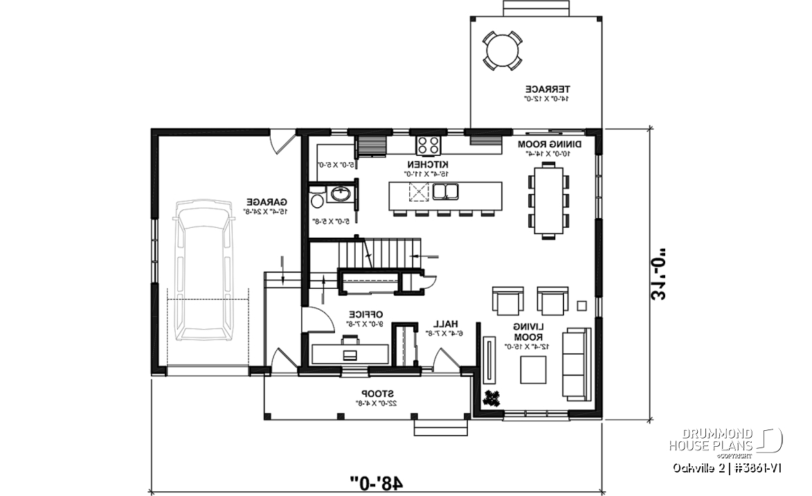 1st level - 2-Storey 3 bedroom Farmhouse home design with garage, den, kitchen with large island and pantry - Oakville 2