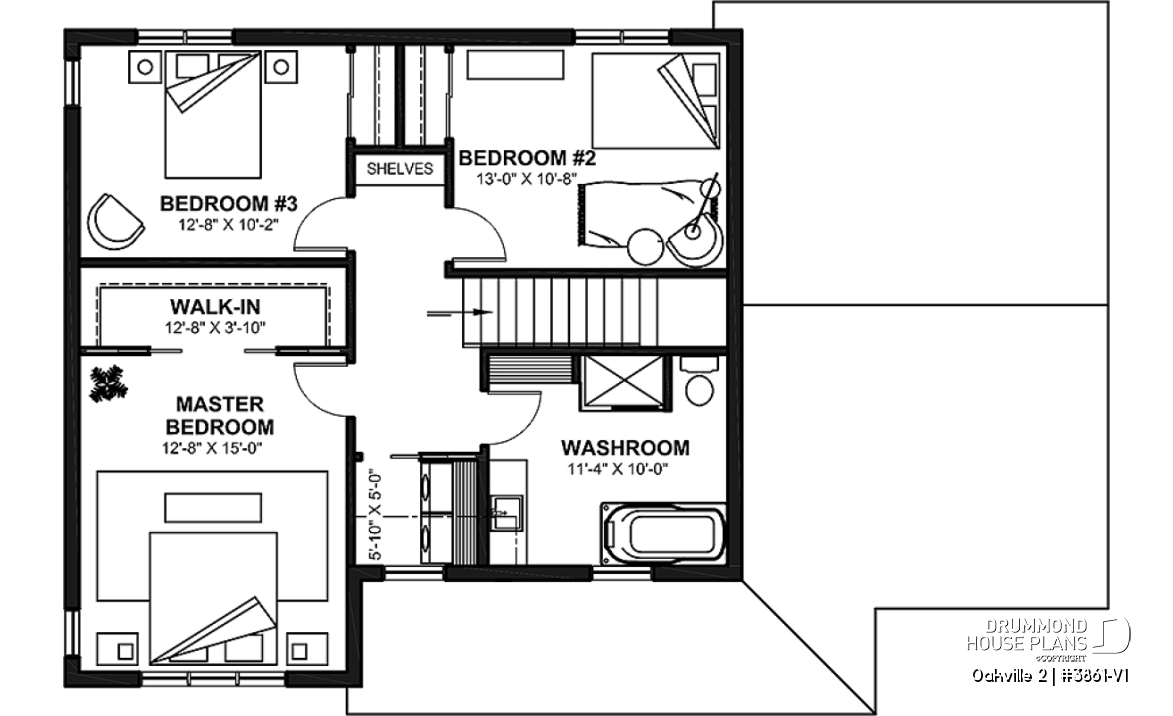 2nd level - 2-Storey 3 bedroom Farmhouse home design with garage, den, kitchen with large island and pantry - Oakville 2