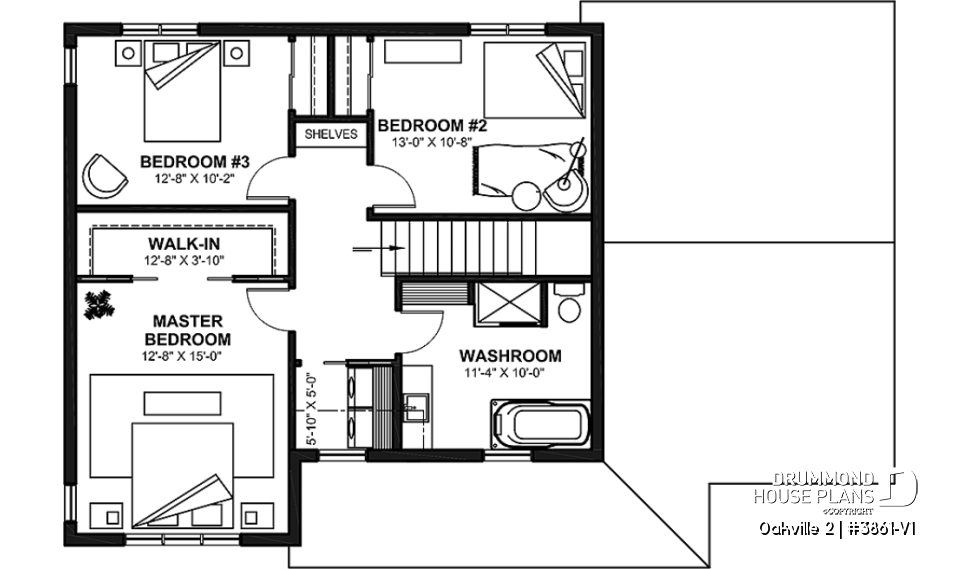2nd level - 2-Storey 3 bedroom Farmhouse home design with garage, den, kitchen with large island and pantry - Oakville 2